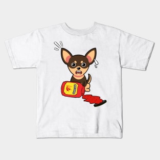 Cute Small dog Spills Hot Sauce Tabasco Kids T-Shirt